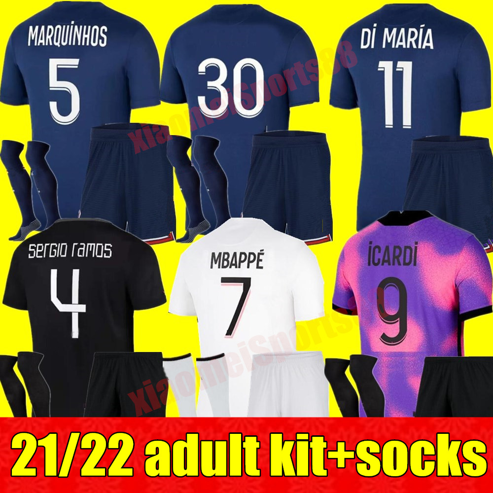 

New top Maillots football 2021 2022 soccer Jerseys 21 22 SERGIO RAMOS MBAPPE ICARDI shirt VERRATTI PSGS MARQUINHOS adult Men kit sets maillot de foot, 3rd+league patch