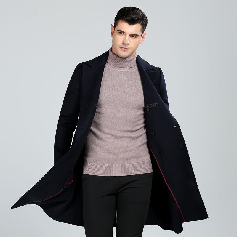 

Autumn and winter new wool coat men's high-end double breasted handmade double faced simple wool windbreaker xz338, Gray