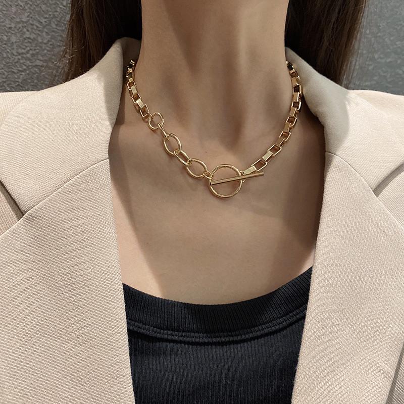 

AOMU Korea Fashion Geometric OT Vintage Metal Chain Necklace for Women Charms Party Jewelry Accessories
