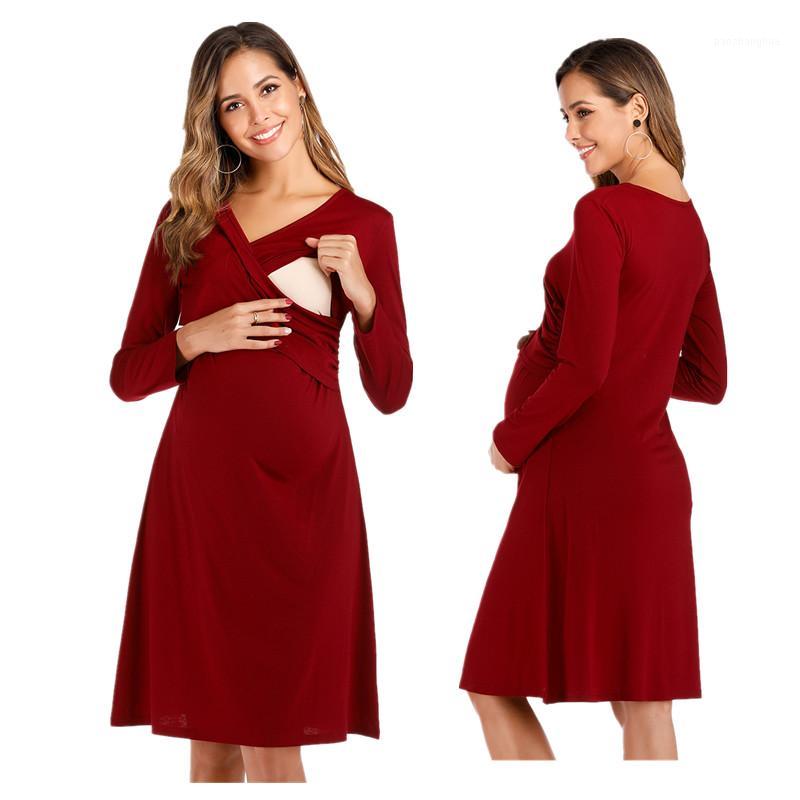 

Spring and autumn pregnant women long-sleeved nursing clothes chest cross V-neck pregnant women long-sleeved nursing clothes1, Style 3