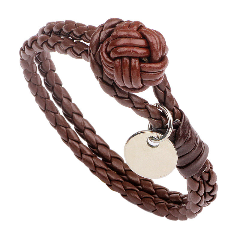 

Vintage Couples Genuine Leather Weave Bracelets Women Bracelet Silver Circle Pendant Hand-made Men Bangles Fashion Jewelry Gift