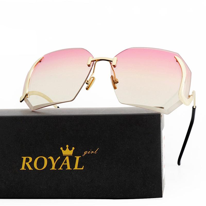 

ROYAL GIRL Unique Rimless Women Sunglasses Butterfly Retro Overisize Bent temple UV400 Glasses ss149