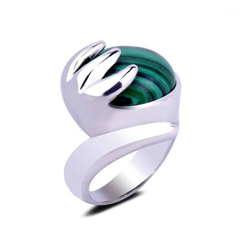 

Cluster Rings Natural Malachite Stone Setting Buddha Hand Claw Bless Gemstone Silver Ring 7/8/9 Size Crystal Finger For Women Men Jewelry1