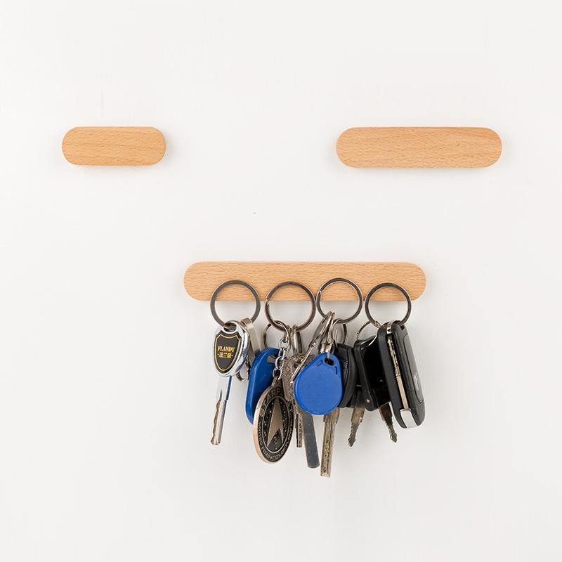 

Solid wood creative magnetic key hook wooden wall hanging free punching wall porch strong magnet sticky hook1