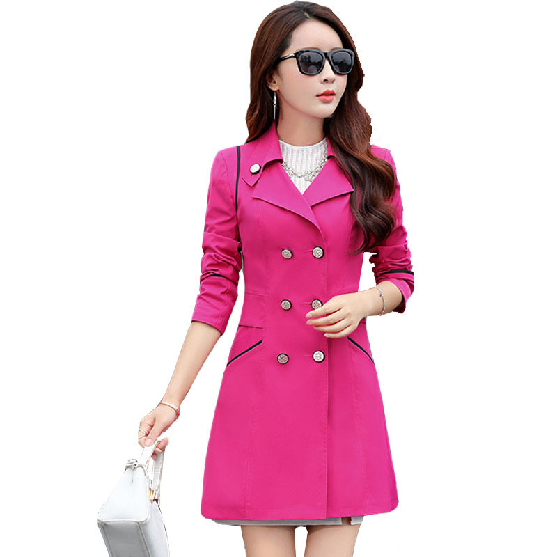 

Double Breasted Female Mid-length Korean Woman's Jacket Fine Coat Spring Plus Size Casual Outerwear R289 5i67, Red wine
