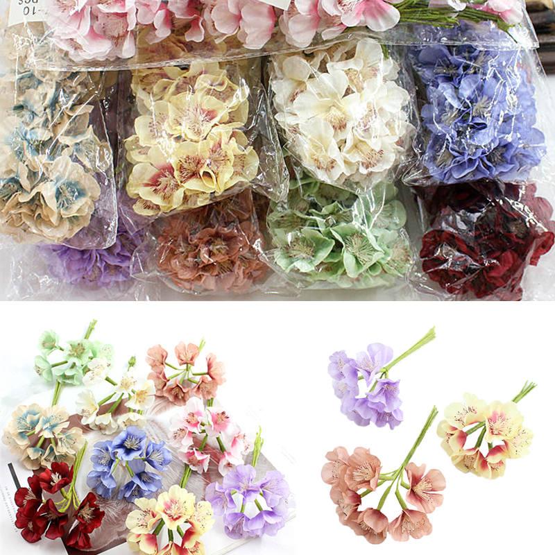 

60pcs artificial plum belt print mini silk flower wedding decoration crown scrapbook DIY fake flower, Milk white blue