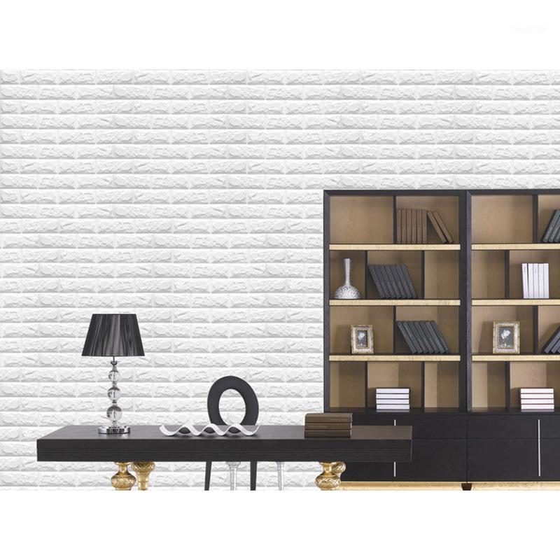 

Wholesale-New Fashion 3D Bricks Seft Adhesive Wall Sticker Soft Foam Panels Wallpaper Art Decor1, Sky blue
