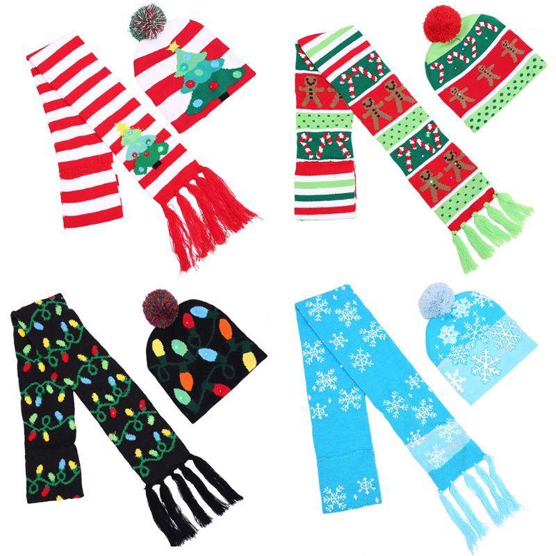 

Adult Children LED Colorful Luminous Color Christmas Hat Scarf Set1