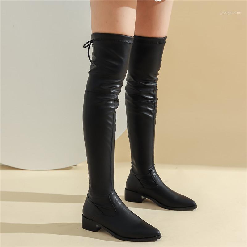 

2020 New Women High Boots Stretch Slim Women's Over-the-Knee-Boots Flat Thigh High Boots Ladies autumn winter Long shoes Black1