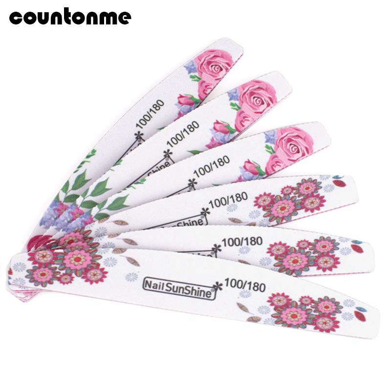 

10Pcs/lot Professional Nail File 100/180 Flower Colorful Curved Nail Buffing Block Boat File Manicure Polishing Accessoires