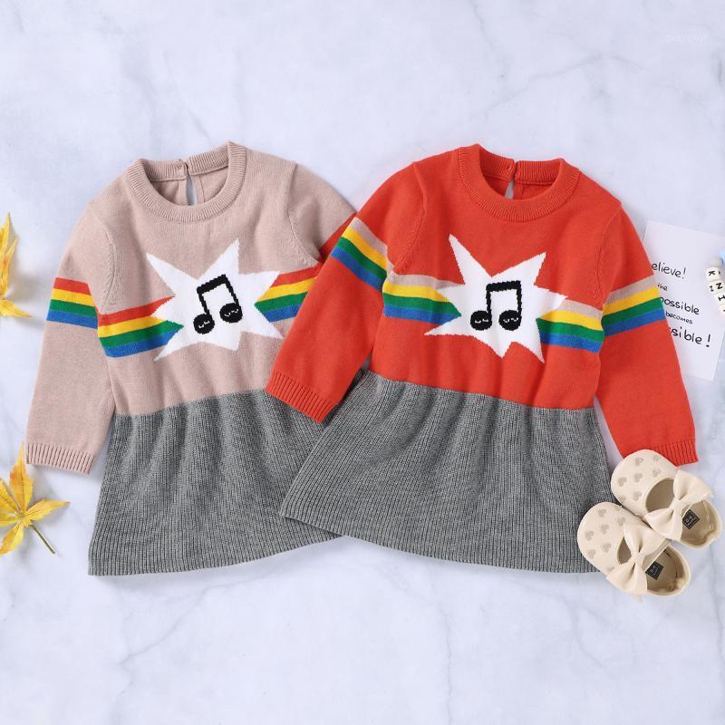 

0-18M Newborn Kids Baby Girls Knit Sweater Dress Print Long Sleeve A-Line Mini Warm Dress 2 Colors1, Orange