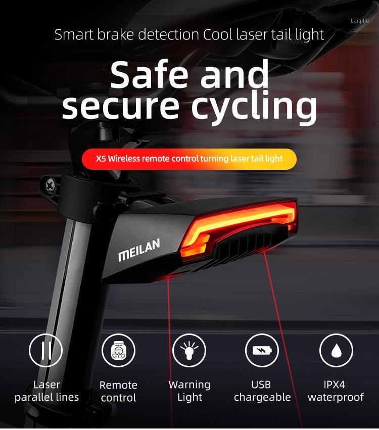 

Meilan X5 Wireless Bike Bicycle Rear Light Laser Tail Lamp Smart USB Rechargeable Cycling Accessories Giyo r1 Remote Turn Led1