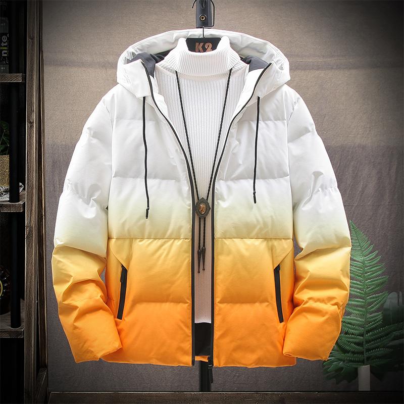 

SFABL Oversized Men's Winter Jackets and Coats Gradient Color Parkas Hooded Thicken Warm Men's Parka Fashion Winter Jacket Men, Gray and blue