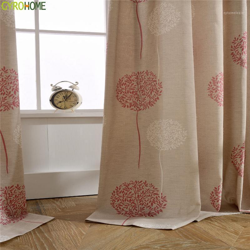 

Modern Simple Polyester Cotton Printing Red Tree Curtains for Bedroom Living Room1, Curtain