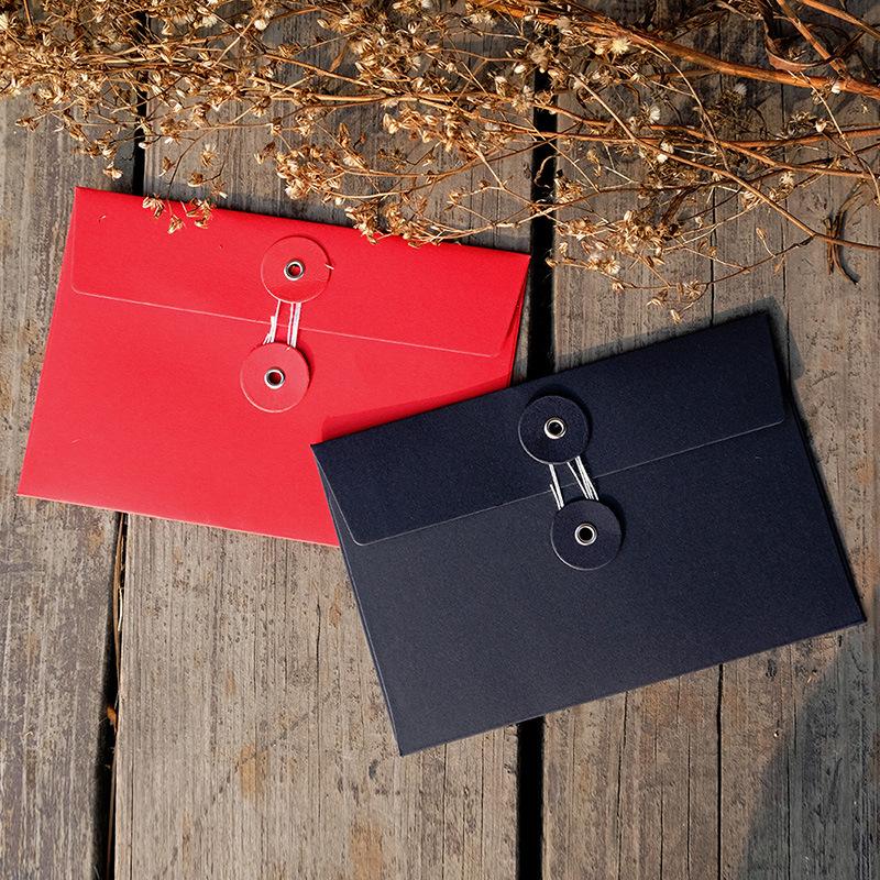 

20Pcs Postcard envelope retro handmade red and black two-color tie buckle file bag envelope colored paper