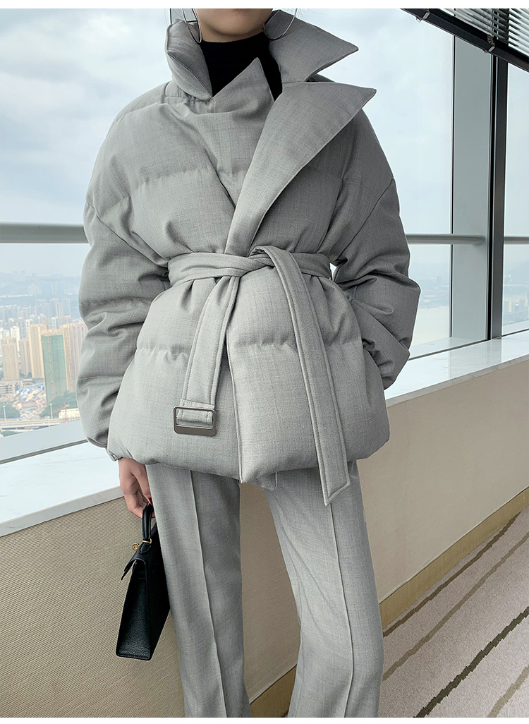 

Suit collar design for winter coats was thin hot duck down female jacket warm coat thick parkas with f957 belt, Gray