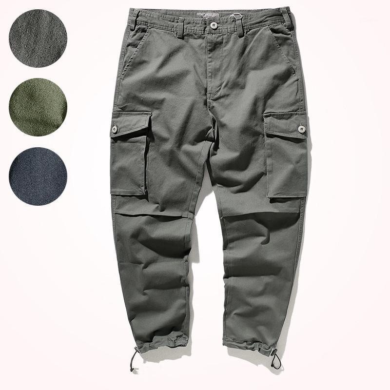 

2020 Autumn New Drawstring Trousers Men's Cargo Pants Multi-pocket Three-dimensional Tailoring Elastic Casual Pencil Pants1, Army green