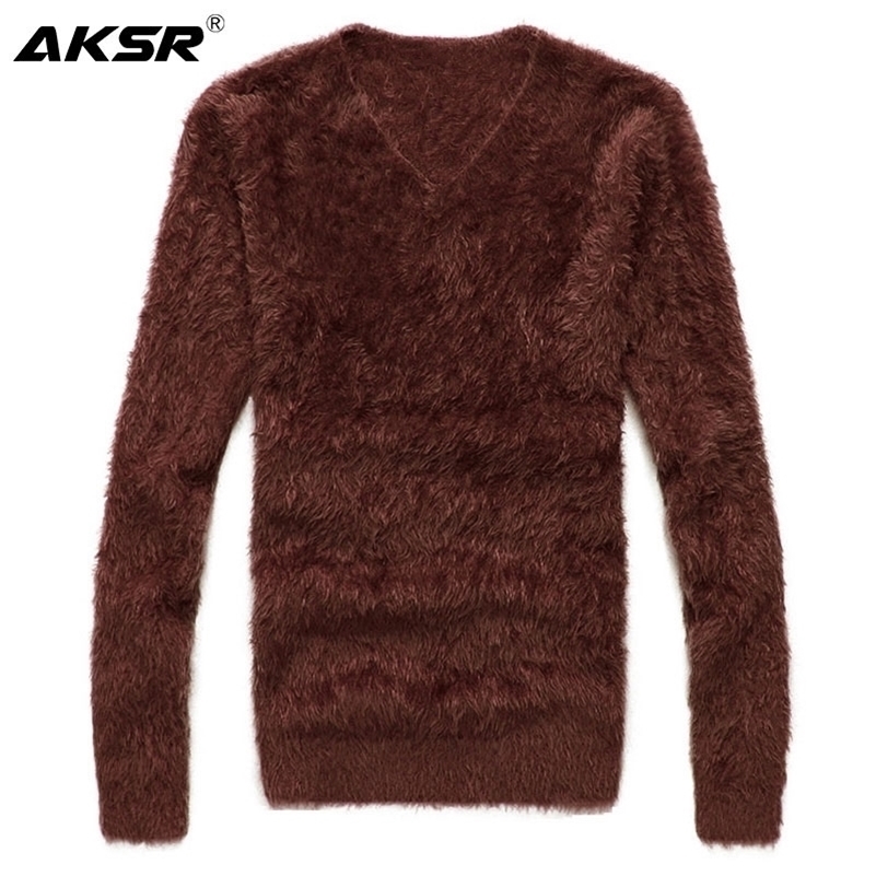 

AKSR Men's Winter Sweater Warm Wool Knitted Pullover Sweater Jumper Men V Neck Mohair Cashmere Sweaters Sueter Hombre Pull Homme 201105, Beige