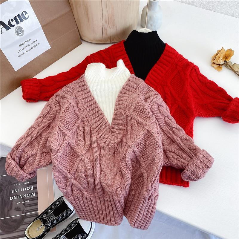 

Graceful Knitting Autumn Spring Winter Sweater Baby Girls Kids Children's Warm Plus Velvet Thicken Top Red Pink High Quality, Pant