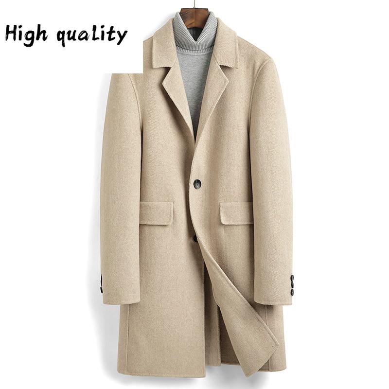 

New 2020 Wool Coat Men Autumn Winter Woolen Jacket Men Long Overcoat Mens Coats and Jackets Abrigo Hombre, Beige