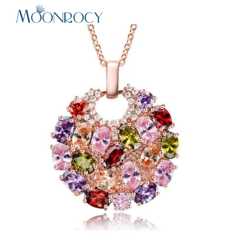 

MOONROCY Rose Gold Color Colourful CZ Crystal Pendant Necklace Chokers for Women Girls Bohemia Drop Shipping Womens Jewelry Gift