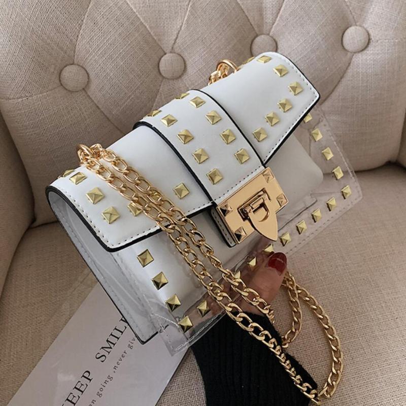 

Jin Mantang Rivet Square Crossbody Bag 2020 Summer New High quality PVC Women's Designer Handbag Lock Chain Messenger Bag, Pink