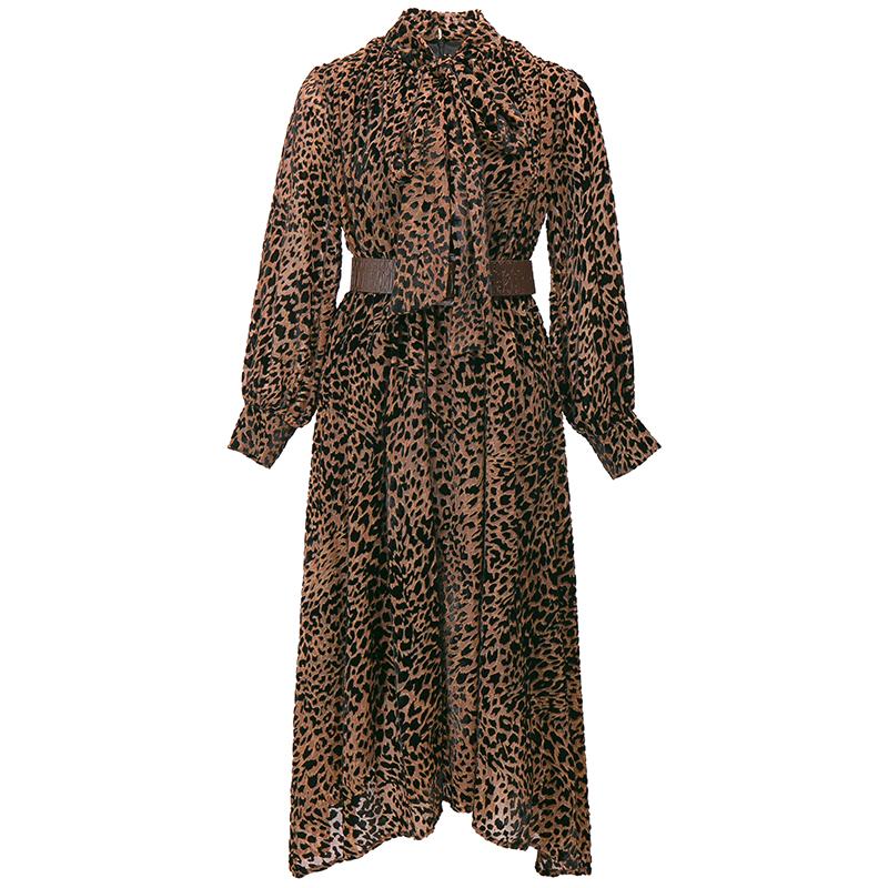 

Court Style Autumn Runway Designer Women Vintage Print Leopard Long Dress Female Lace-up Bow Elegant Holiday Party Dress Vestido, Picture color