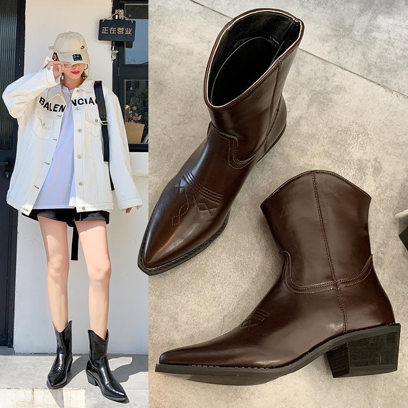 

Boots Women's Cowboy Round Toe Boots-Women Autumn Shoes Luxury Designer Winter Footwear Denim 2021 Fashion Ladies1