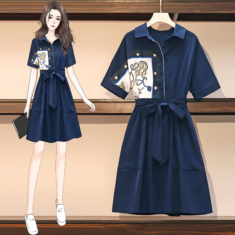 

2021 New Plus M-6xl Women's Fashion Summer Short Sleeved Patchwork Shirt Es Large Size Bandage Vestidos Y192 Lnkn, Blue