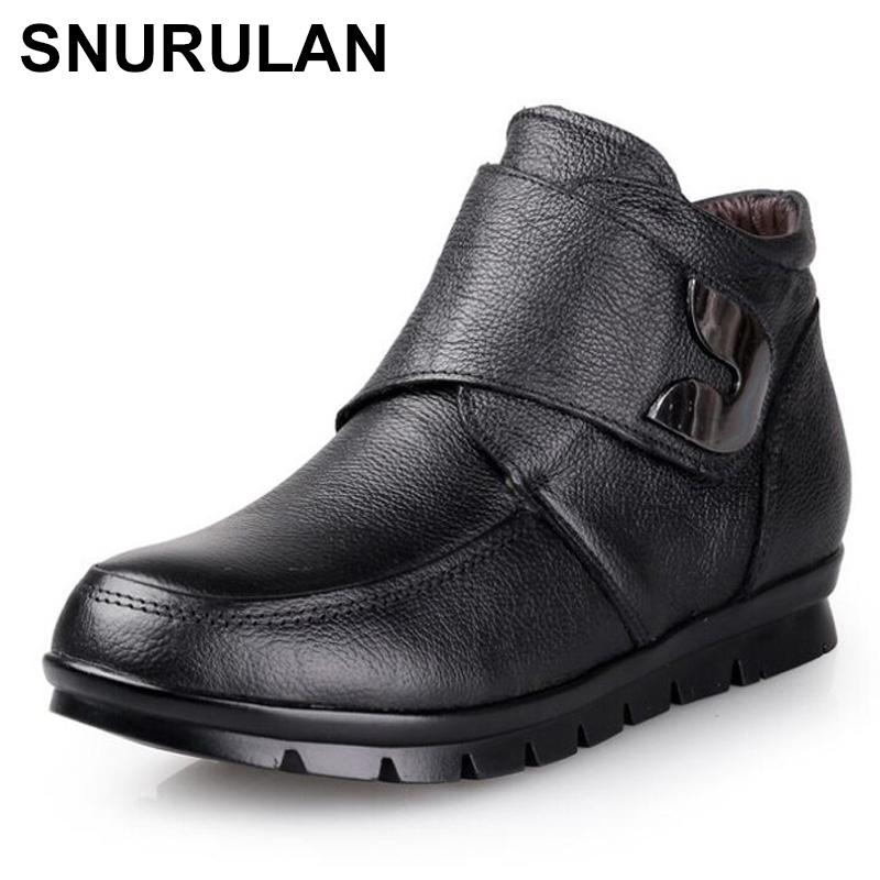 

SNURULAN Everest winter boots femal botas woman boots real leather sheep wool warm cotton 35-41, Black