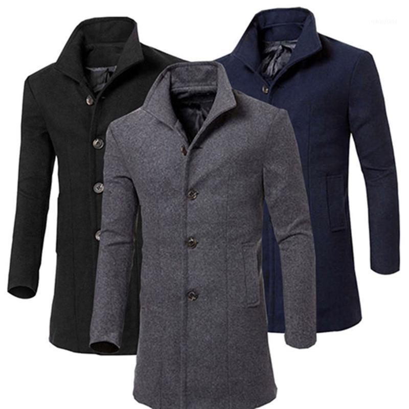 

Men Fashion Slim Fit Long Trench Coat Windbreaker Lapel Button Jacket Outwear1, Navy blue