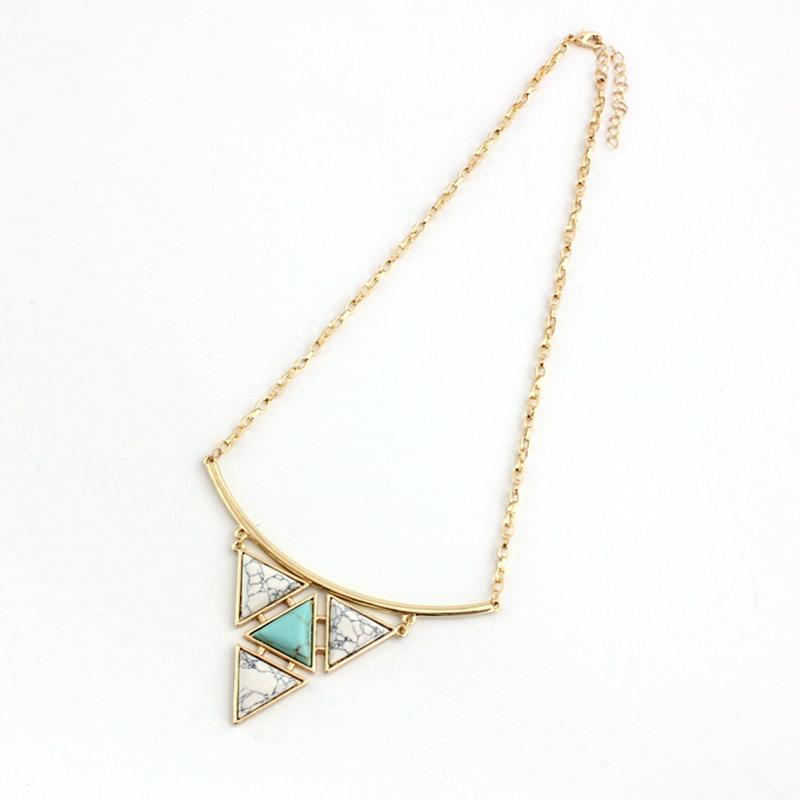 

MELIHE Steampunk Long Triangle Pendant Necklace White Green Stone Necklaces & Pendants Female Jewelry SNE160172