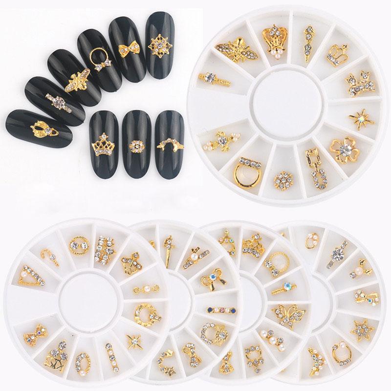 

12Designs/wheel Metal Zircon Nail Art Rhinestones 3D For Jewelry Accessoires Alloy Crystal Strass Gems DIY Nails Manicure Tools
