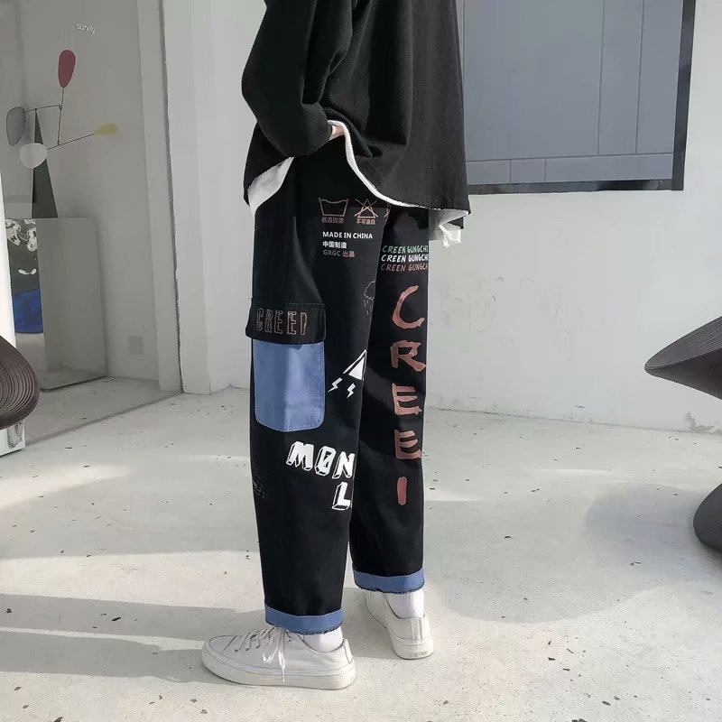 

Men' Korean Autumn Fashion Graffiti Loose Straight Pants, White