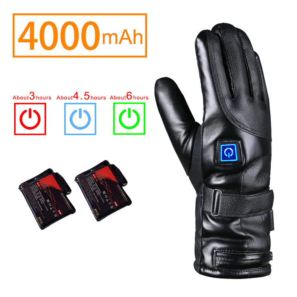 

PU Leather Electric Heated Gloves Winter Warmer with Rechargeable Battery Charging Gloves for Motorcycle 201104, Blue;gray