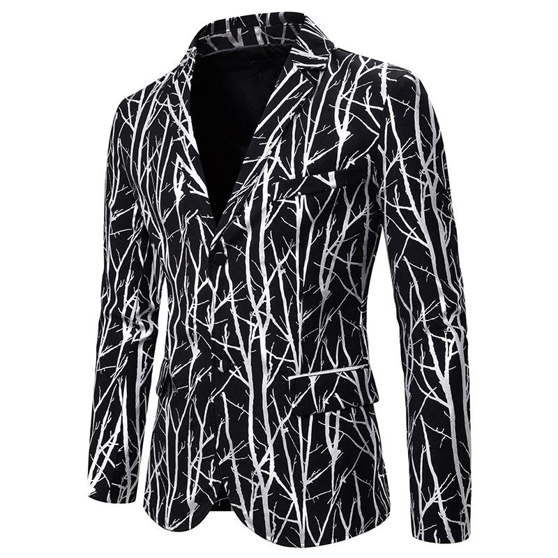 

Men Slim Fit Blazer 2021 Shiny Silver Tree Branch Print Suit Jacket DJ Club Stage Singer Clothes Party Wedding Tuxedo Blazer Men, Sliver