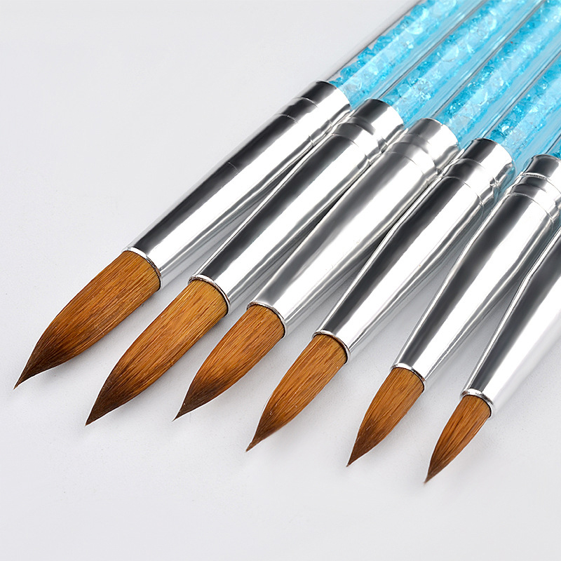 

6Pcs/set Nylon Hair Nail Brush Blue Rhinestone Handle Kolinsky Acrylic Brush Pen Nail Gel Builder Carving Dotting Drawing Tools, Yellow