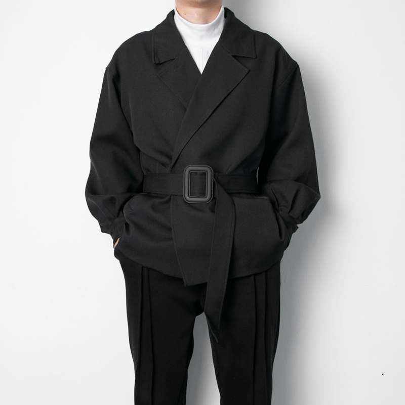 

2021 Autumn/winter New Style Short Decoration Belt Loose Men's Jacket 4O3P, Black
