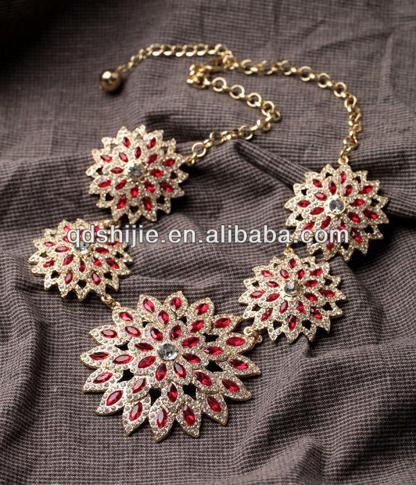 

Fashion Jewelry Elegant Red Glass Stone Big Flowers Pendant Statement Necklace For Women Party Gifts 2020 New Accessories