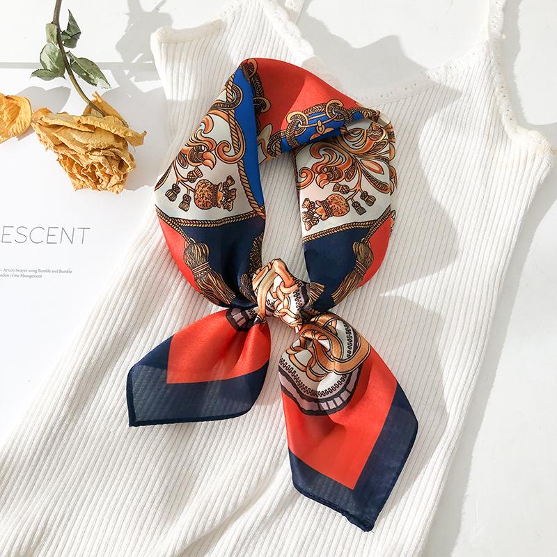 

Women silk scarf small square silk scarves NeckerChief satin kerchief for girls dots with anima printed fahsion neck hair scarfs