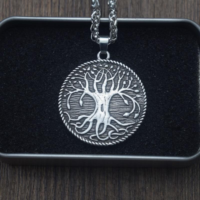 

12pcs Double Sided Tree Of Life Necklace Big Pendant Metal Chain Women Jewelry Gift