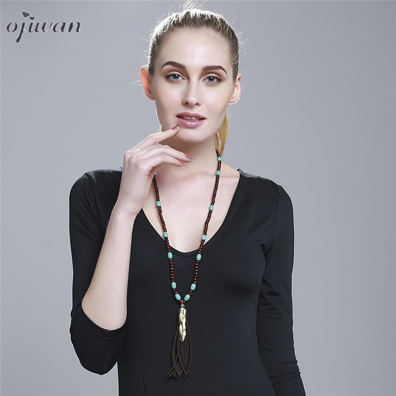 

Ethnic Necklace For Women Pendant Necklace Collier Plume Beads Tassel Feather Boho Tribal Bohemian Jewelry