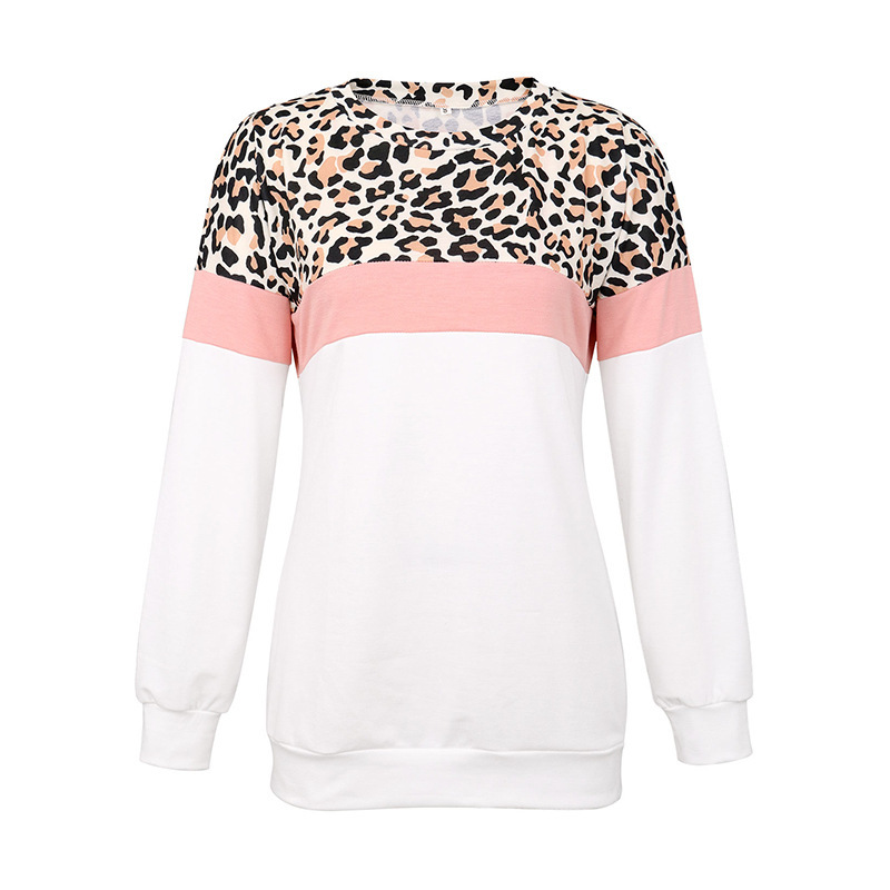 

Female Mode Camouflage Leopard Spin stitching Long Neck-Sleeved sweatshirt, White