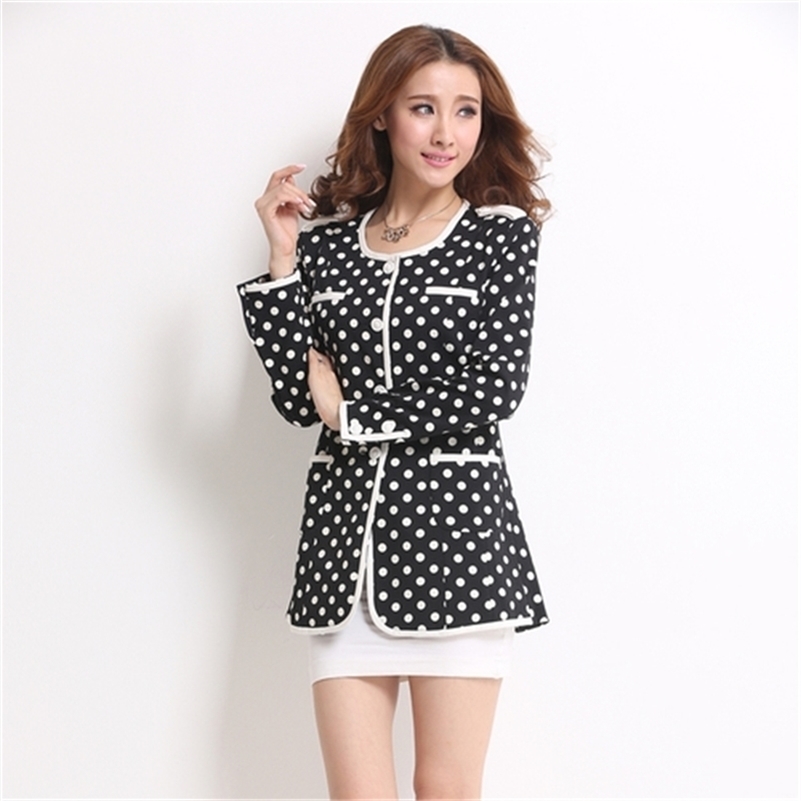

J56390 Women Blazers Full Sleeve Black White Dot Hidden Breasted O Neck Casual Blazer Jacket Office Lady Business Blazers 201114, 56390 bf