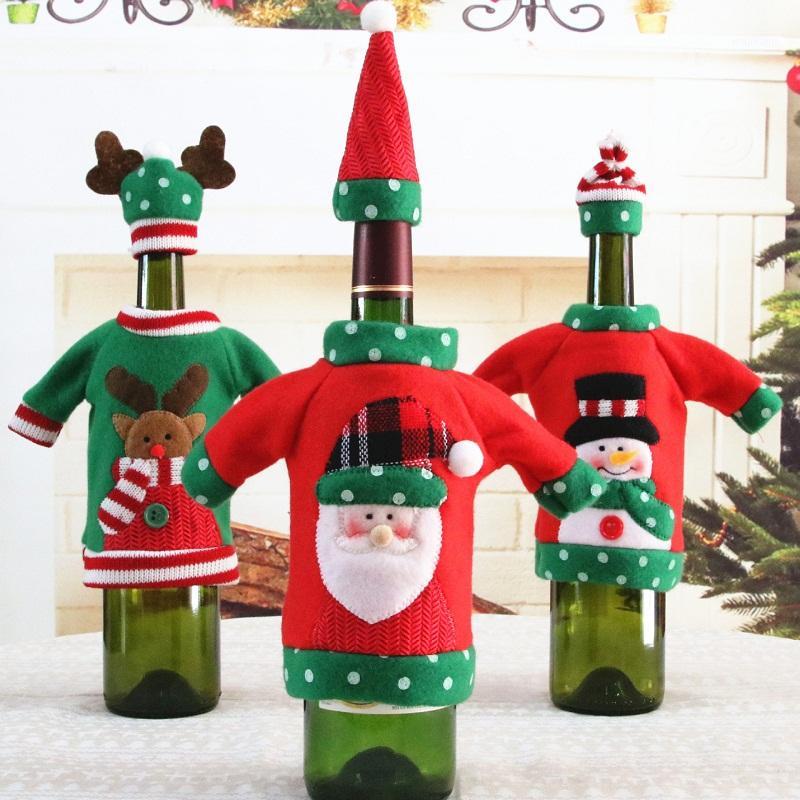 

1 Set Bottle Cover Christmas Dinner Table Decorative Wine Bottles Clothes Sweater With Hats Xmas Party New Year Decoration1