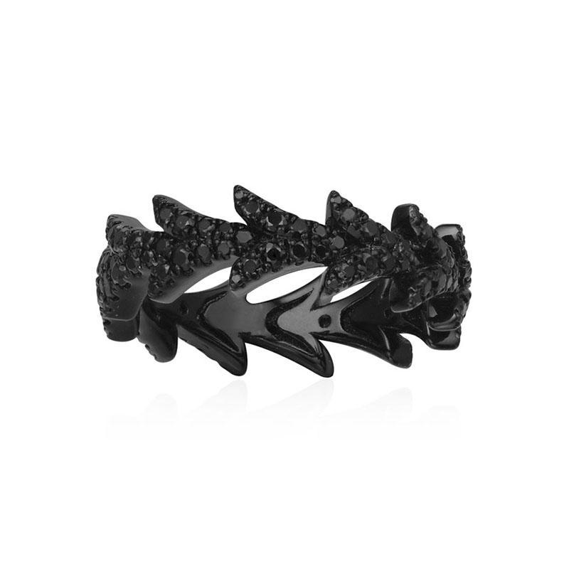 

SLJELY Fashion Puck Rock 925 Sterling Silver Black Grey Dragon Tail Finger Ring Micro Cubic Zirconia Women Gothic Jewelry Gift