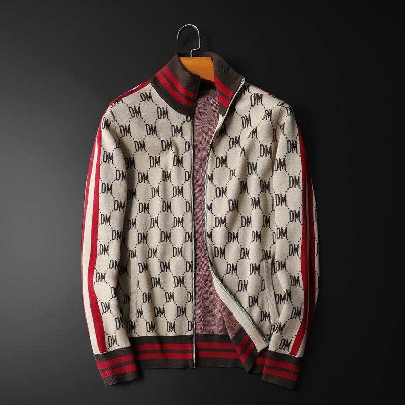 

2021 New Luxury Men Winter Gentleman Embroidered Dm Striped Mesh Sweaters Asian Cardigans Plug High Quality # M94 14IM