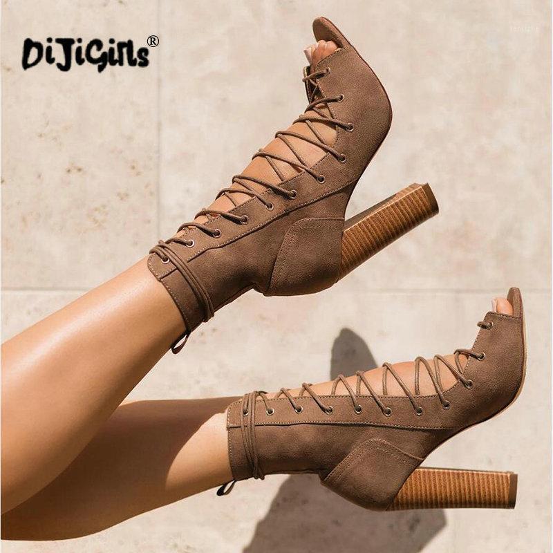 

Gladiator Style Open Toe Suede Lace Up Chunky Heel Sandal Boots Spring Autumn Block Heels Ankle Booties Woman Shoes1, Black