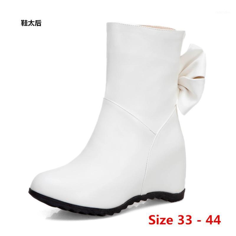 

Mid Calf Boots Height Increasing Wedges Women Spring Autumn High Heel shoes Short Boots Woman Small Big Size 33 - 441, Black