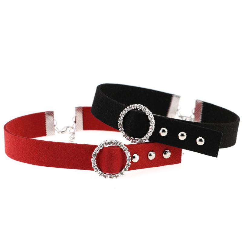 

Punk Harajuku Necklace Circle Women Chocker Crystal Ring Rivet Necklace Gothic Chocker For Party Lady Collares